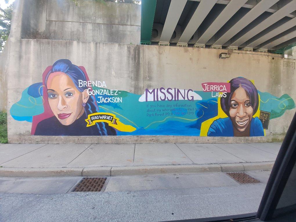 Artist Damon Lamar Reed painted Jerrica Laws and Brenda Gonzalez-Jackson in the underpass of Old Plank Road Trail in Orchard Drive in Park Forest, Ill. ​